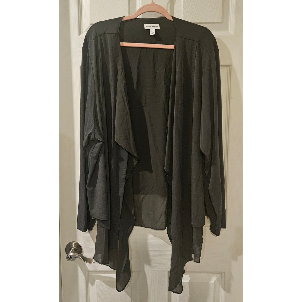 Susan Graver 4X Liquid Knit Open Front Cardigan Chiffon Hem Gray‎ A387754